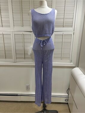 New Lavender Crochet Knit Tank & Wide-Leg Pants Set